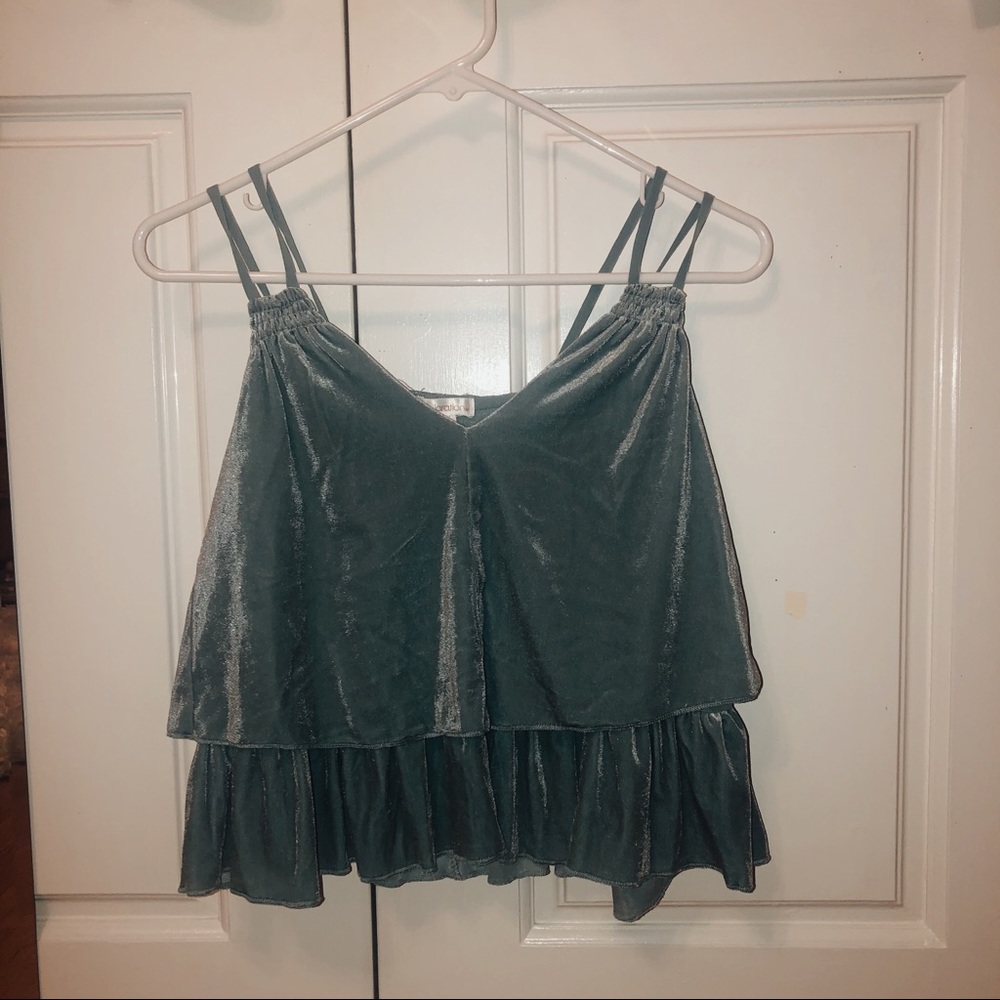 Velvet cropped and ruffled top